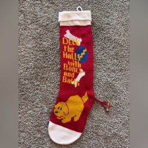 Vintage Knit Christmas Stocking For Puppy Dog Great Condition